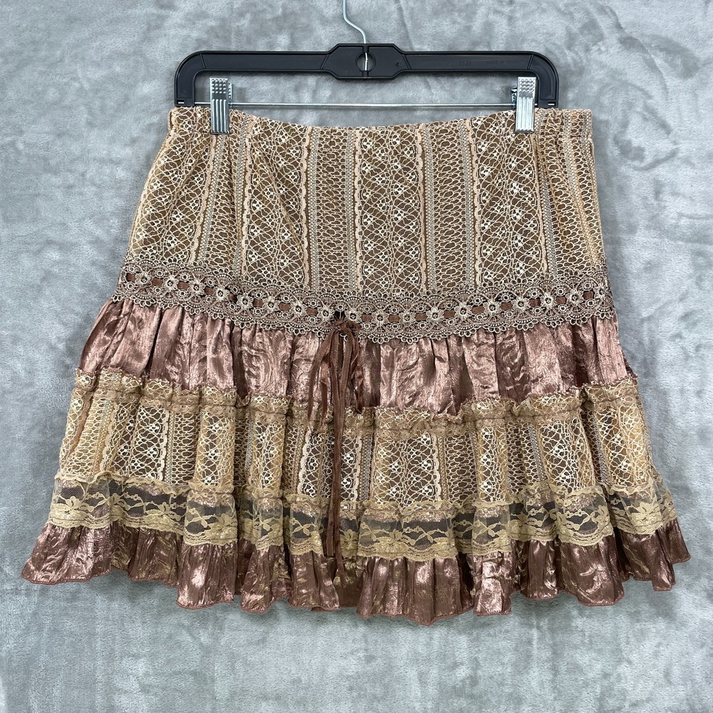 Young Essence Size S Mini Skirt Lace Tiered Brown Whimsigoth Grunge Fairycore